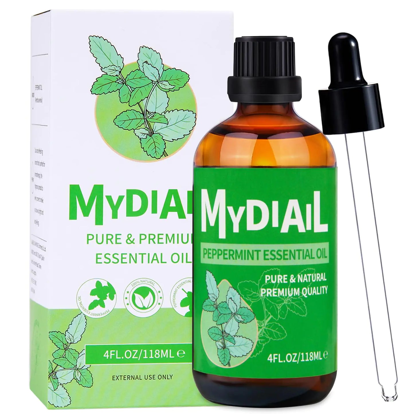 Peppermint Essential Oil 4 fl oz amber glass bottle with dropper