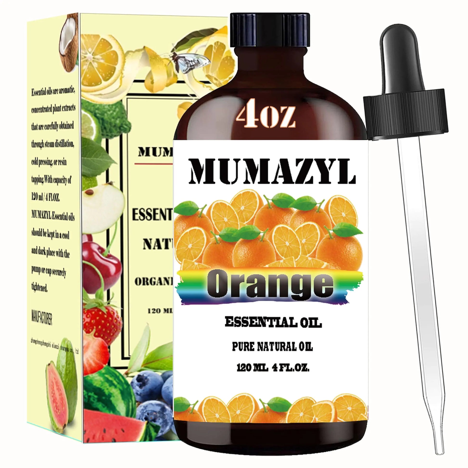 Sweet Orange Essential Oil 4 fl oz amber glass bottle with dropper