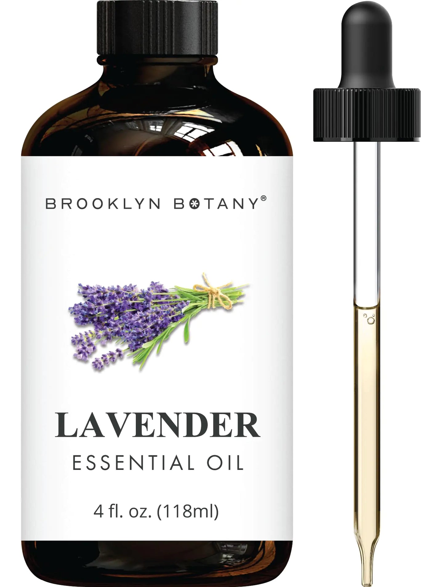 Lavender Essential Oil 4 fl oz amber glass bottle with dropper